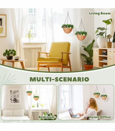 HOMCOM Artificial Flowers in Basket Set of 2 with PE Leaves and 18 Flowers