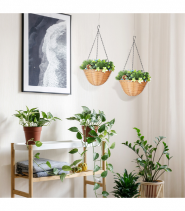 HOMCOM Artificial Flowers in Basket Set of 2 with PE Leaves and 18 Flowers