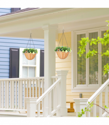 HOMCOM Artificial Flowers in Basket Set of 2 with PE Leaves and 18 Flowers