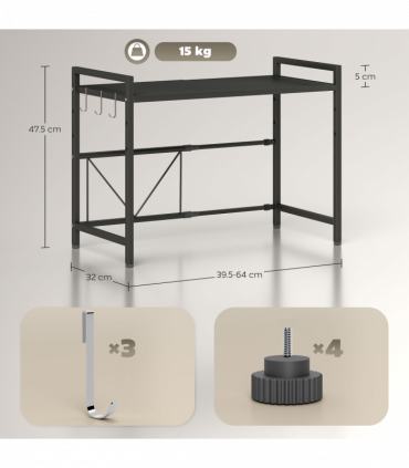 Expandable Microwave Oven Rack with 3 Hooks