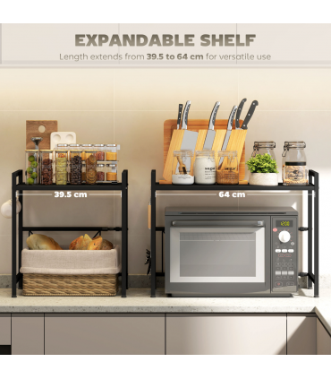 Expandable Microwave Oven Rack with 3 Hooks