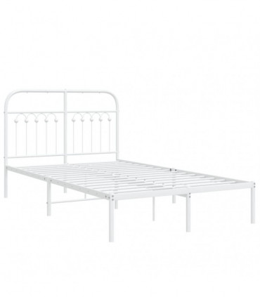 vidaXL Metal Bed Frame with Headboard White 120x190 cm Small Double