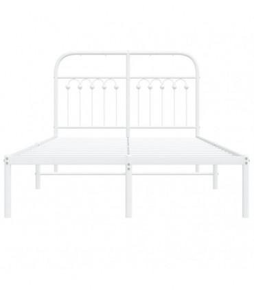 vidaXL Metal Bed Frame with Headboard White 120x190 cm Small Double