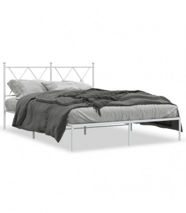 vidaXL Metal Bed Frame with Headboard White 140x190 cm