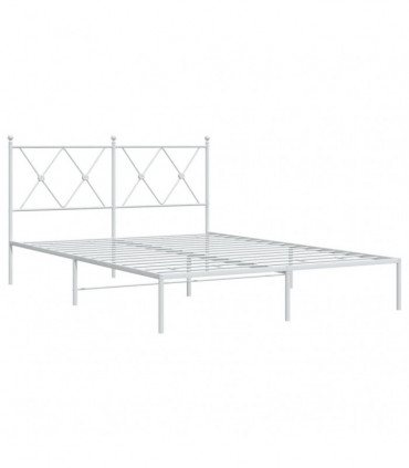 vidaXL Metal Bed Frame with Headboard White 140x190 cm