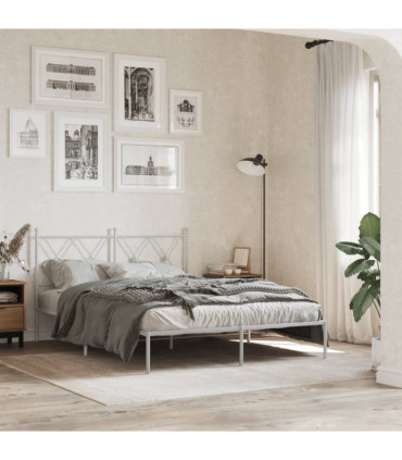 vidaXL Metal Bed Frame with Headboard White 140x190 cm