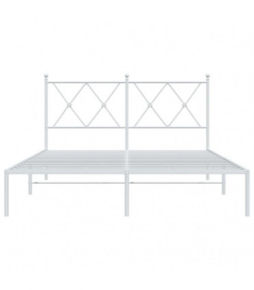 vidaXL Metal Bed Frame with Headboard White 140x190 cm