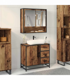 vidaXL Bathroom Furniture Set with Door 2 pcs Old wood 65 x 33 x 60 cm