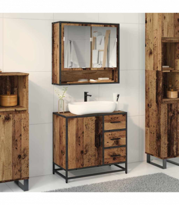 vidaXL Bathroom Furniture Set with Door 2 pcs Old wood 65 x 33 x 60 cm