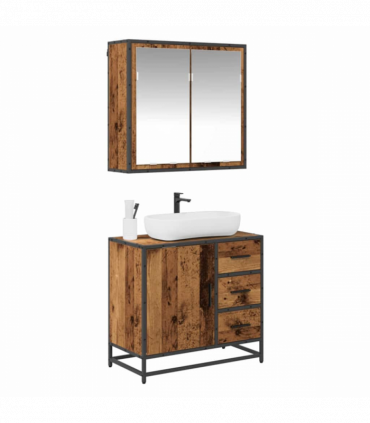 vidaXL Bathroom Furniture Set with Door 2 pcs Old wood 65 x 33 x 60 cm