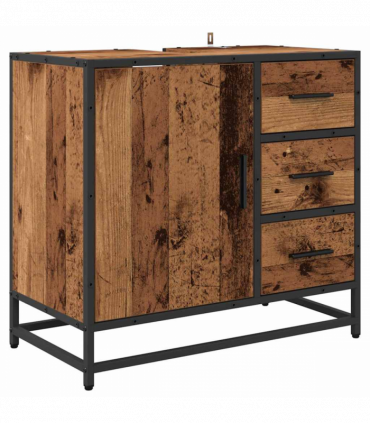 vidaXL Bathroom Furniture Set with Door 2 pcs Old wood 65 x 33 x 60 cm