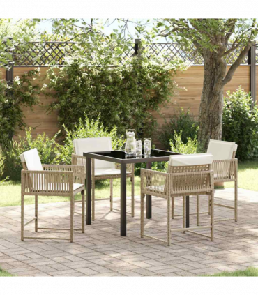 vidaXL Garden Dining Set 5 pcs Beige Poly Rattan