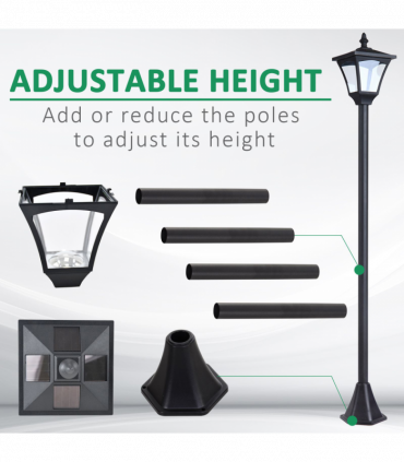Outdoor Garden Solar Post Lamp Dimmable LED Lantern Bollard 1.2M Tall Black