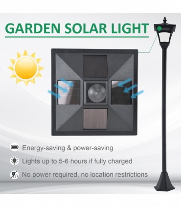 Outdoor Garden Solar Post Lamp Dimmable LED Lantern Bollard 1.2M Tall Black