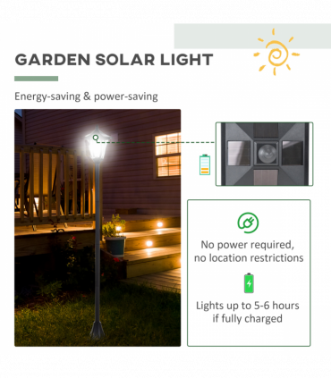 Outdoor Garden Solar Post Lamp Dimmable LED Lantern Bollard 1.2M Tall Black