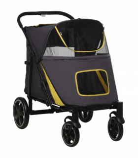 PawHut Foldable Dog Carriage w/ Universal Wheels, Shock Absorber - Grey