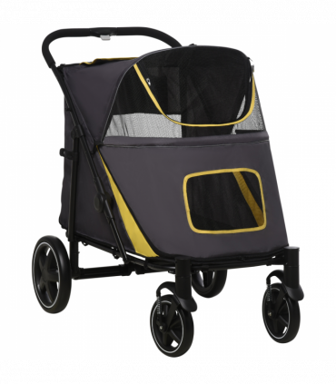 PawHut Foldable Dog Carriage w/ Universal Wheels, Shock Absorber - Grey