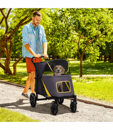 PawHut Foldable Dog Carriage w/ Universal Wheels, Shock Absorber - Grey