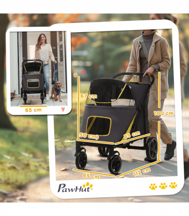 PawHut Foldable Dog Carriage w/ Universal Wheels, Shock Absorber - Grey
