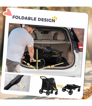 PawHut Foldable Dog Carriage w/ Universal Wheels, Shock Absorber - Grey