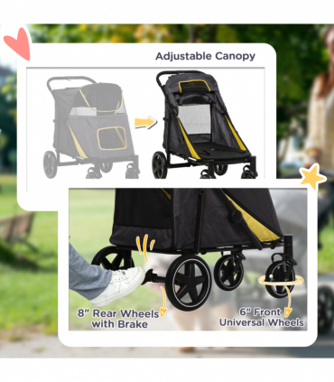 PawHut Foldable Dog Carriage w/ Universal Wheels, Shock Absorber - Grey