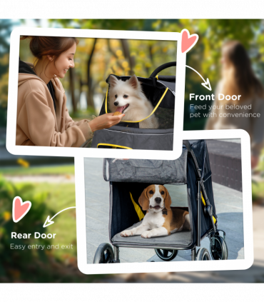 PawHut Foldable Dog Carriage w/ Universal Wheels, Shock Absorber - Grey