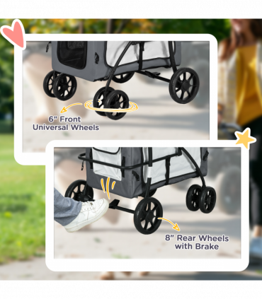 PawHut Foldable Pet Stroller w/ Detachable Carrier, Soft Padding - Grey