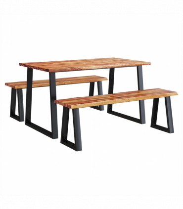 vidaXL 3 Piece Dining Set with Live Edge Solid Wood Acacia