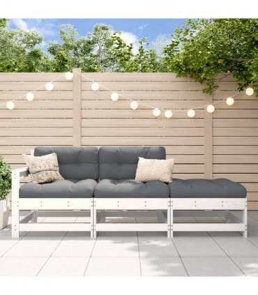 vidaXL 3 Piece Garden Lounge Set with Cushions White Solid Wood