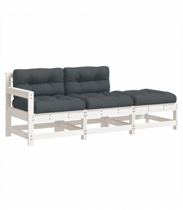 vidaXL 3 Piece Garden Lounge Set with Cushions White Solid Wood