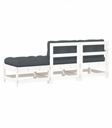 vidaXL 3 Piece Garden Lounge Set with Cushions White Solid Wood