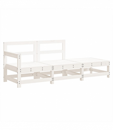 vidaXL 3 Piece Garden Lounge Set with Cushions White Solid Wood