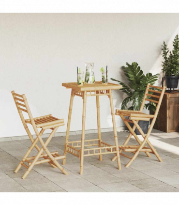 vidaXL 3 Piece Outdoor Bar Set Foldable Bamboo