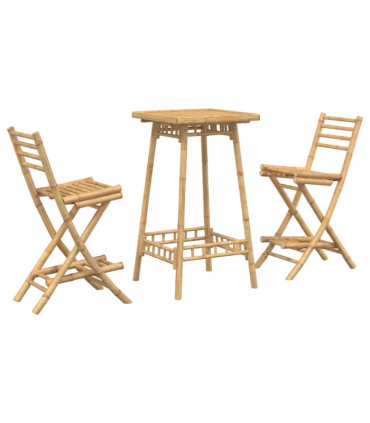 vidaXL 3 Piece Outdoor Bar Set Foldable Bamboo