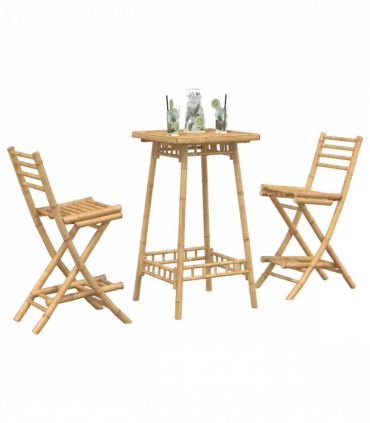 vidaXL 3 Piece Outdoor Bar Set Foldable Bamboo