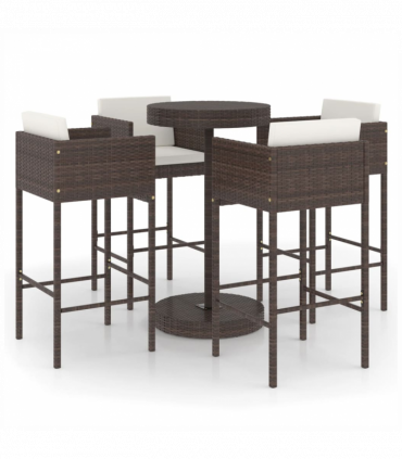 vidaXL 5 Piece Garden Bar Set with Cushions Poly Rattan Brown