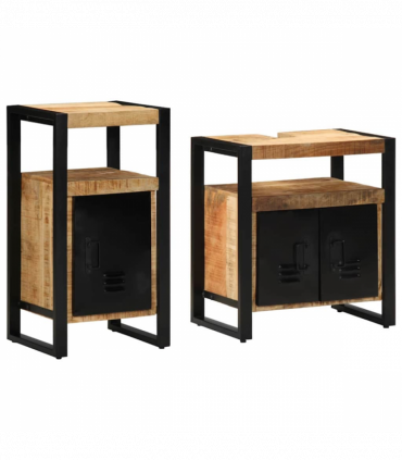 vidaXL Bathroom Furniture Set 2 pcs Brown Soild rough mango wood