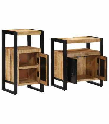 vidaXL Bathroom Furniture Set 2 pcs Brown Soild rough mango wood