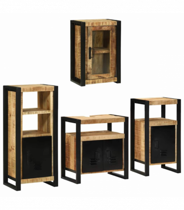 vidaXL Bathroom Furniture Set with Door 4 pcs Brown Solid Mango Wood