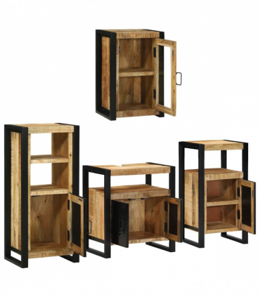 vidaXL Bathroom Furniture Set with Door 4 pcs Brown Solid Mango Wood