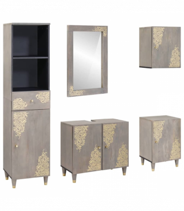 vidaXL Bathroom Furniture Set with Drawer 5 pcs Grey 62 x 33 x 58 cm