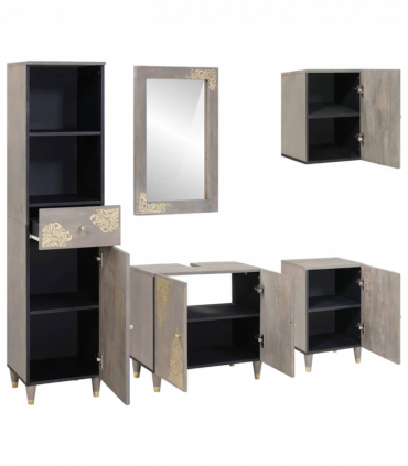 vidaXL Bathroom Furniture Set with Drawer 5 pcs Grey 62 x 33 x 58 cm