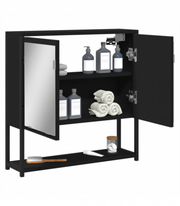 vidaXL Bathroom Mirror Cabinet Black 60x16x60 cm Engineered Wood