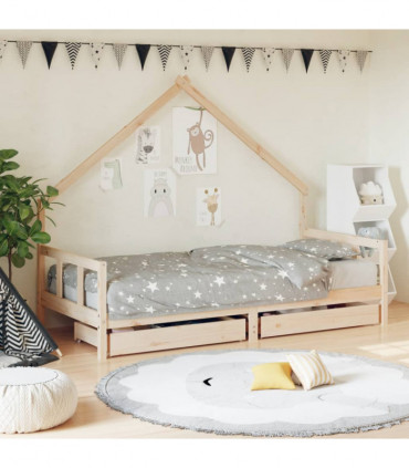 vidaXL Kids Bed Frame with Drawers 90x200 cm Solid Wood Pine
