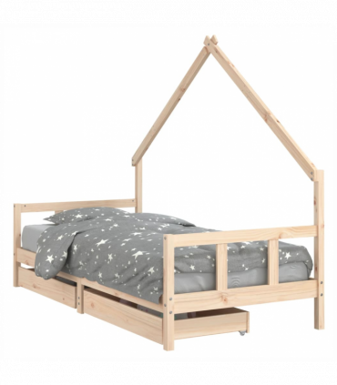 vidaXL Kids Bed Frame with Drawers 90x200 cm Solid Wood Pine