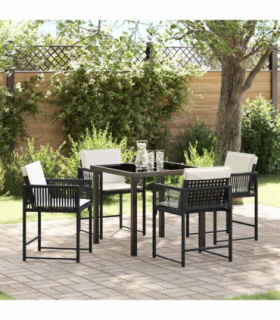 vidaXL Garden Dining Set 5 pcs Black Poly Rattan