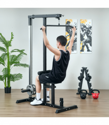 Exercise Pulldown Machine Power Tower with Adjustable Seat Cables HOMCOM