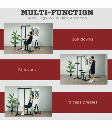 Exercise Pulldown Machine Power Tower with Adjustable Seat Cables HOMCOM