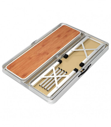 Folding Camping Table with 2 Benches Aluminium Brown