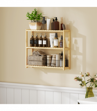 HOMCOM 3-Tier Bamboo Bathroom Storage Shelf with Adjustable Rack, Natural